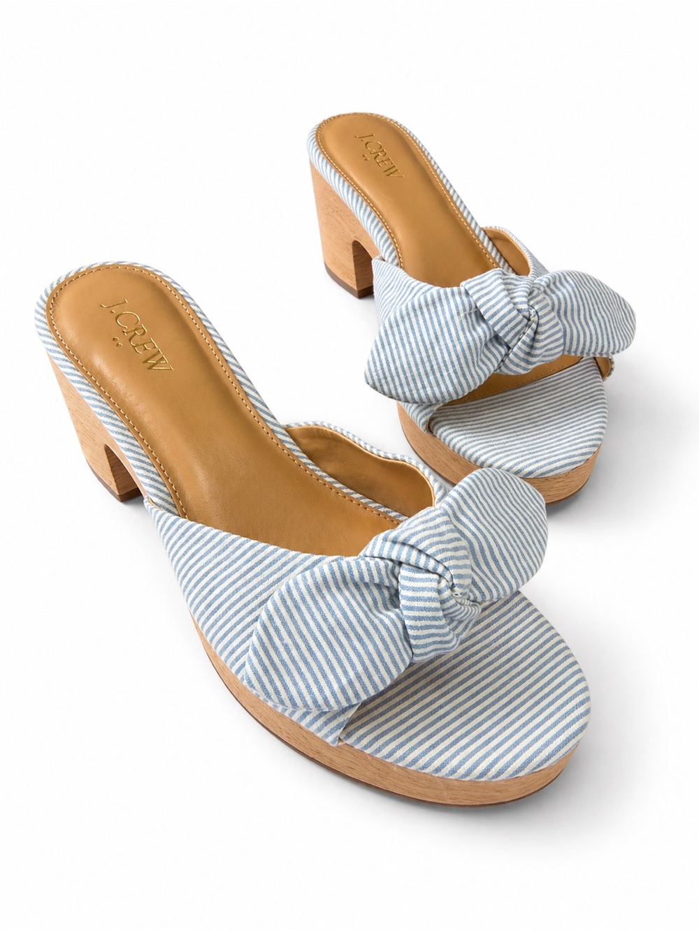 J.Crew Blue White Stripe Knot Mule Sandals Size 8 Block Heel Coastal